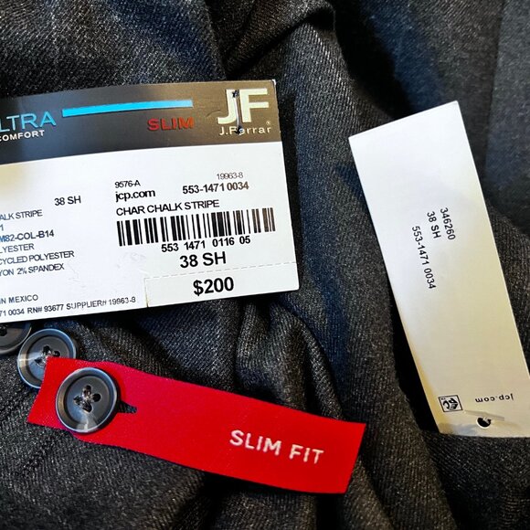 NWT! RTL $200 J Ferrar Mens 38SH Charcoal Sport Coat Jacket Slim Ultra Comfort - Picture 7 of 11